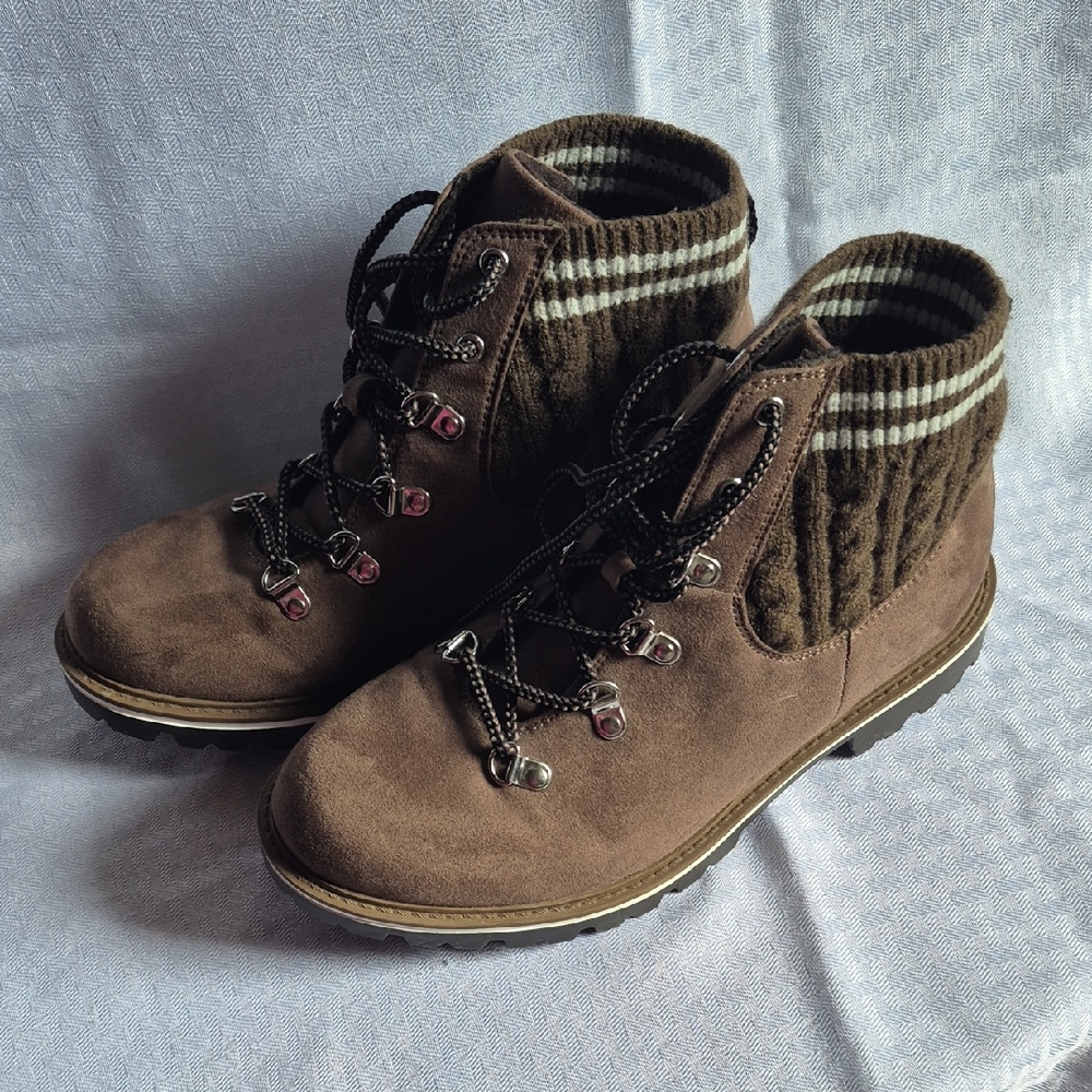 Torrid Brown Lace-Up Boots with Knit Cuff